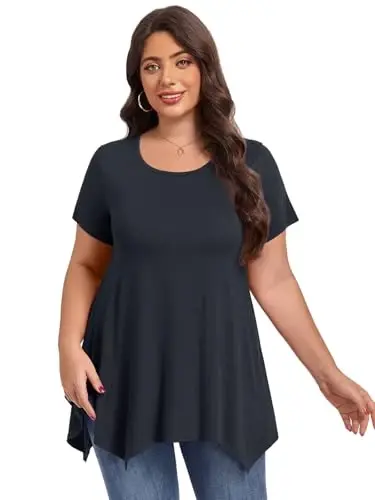 LARACE Short Sleeve Shirts for Womens Plus Size Tops Casual Summer Clothes Asymmetrical Tunic Blouses - 3