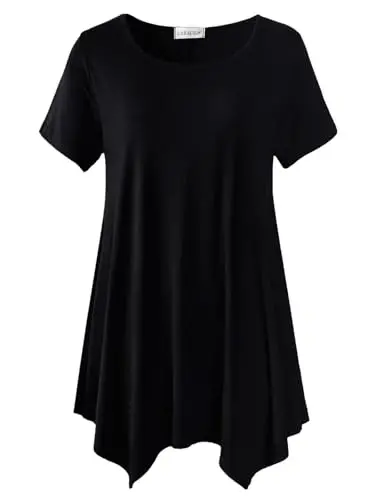 LARACE Short Sleeve Shirts for Womens Plus Size Tops Casual Summer Clothes Asymmetrical Tunic Blouses - 1