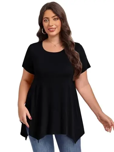 LARACE Short Sleeve Shirts for Womens Plus Size Tops Casual Summer Clothes Asymmetrical Tunic Blouses - 3