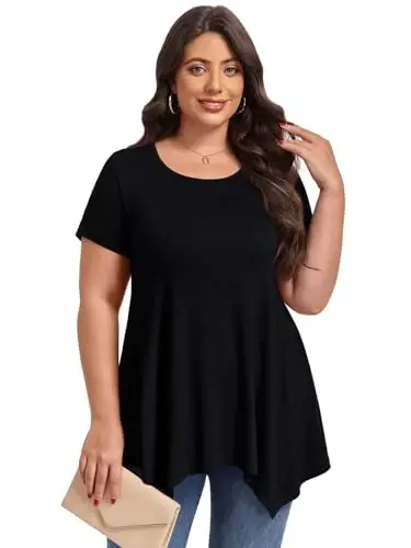 LARACE Short Sleeve Shirts for Womens Plus Size Tops Casual Summer Clothes Asymmetrical Tunic Blouses - 2