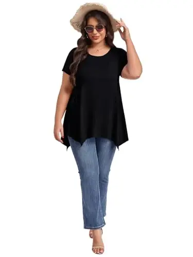 LARACE Short Sleeve Shirts for Womens Plus Size Tops Casual Summer Clothes Asymmetrical Tunic Blouses - 5
