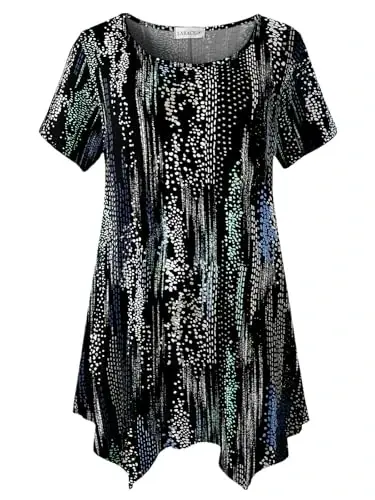 LARACE Short Sleeve Shirts for Womens Plus Size Tops Casual Summer Clothes Asymmetrical Tunic Blouses - 1