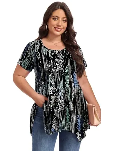 LARACE Short Sleeve Shirts for Womens Plus Size Tops Casual Summer Clothes Asymmetrical Tunic Blouses - 4