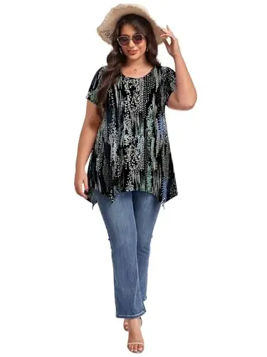 LARACE Short Sleeve Shirts for Womens Plus Size Tops Casual Summer Clothes Asymmetrical Tunic Blouses - 5