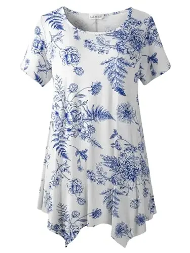 LARACE Short Sleeve Shirts for Womens Plus Size Tops Casual Summer Clothes Asymmetrical Tunic Blouses - 1
