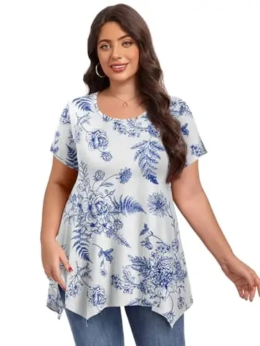 LARACE Short Sleeve Shirts for Womens Plus Size Tops Casual Summer Clothes Asymmetrical Tunic Blouses - 3