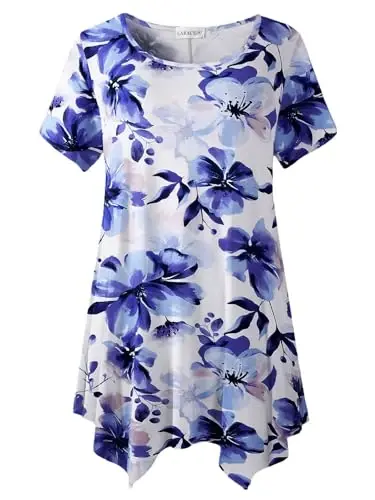 LARACE Short Sleeve Shirts for Womens Plus Size Tops Casual Summer Clothes Asymmetrical Tunic Blouses - 1
