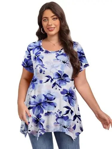 LARACE Short Sleeve Shirts for Womens Plus Size Tops Casual Summer Clothes Asymmetrical Tunic Blouses - 3