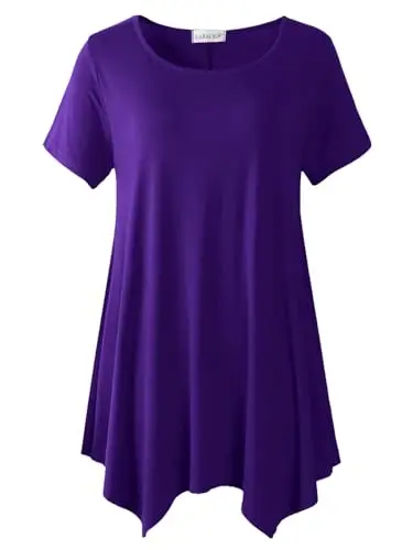 LARACE Short Sleeve Shirts for Womens Plus Size Tops Casual Summer Clothes Asymmetrical Tunic Blouses - 1
