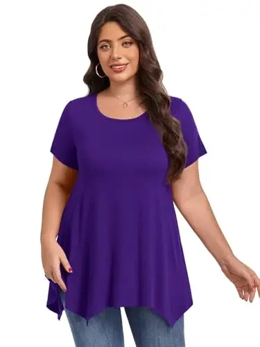 LARACE Short Sleeve Shirts for Womens Plus Size Tops Casual Summer Clothes Asymmetrical Tunic Blouses - 3
