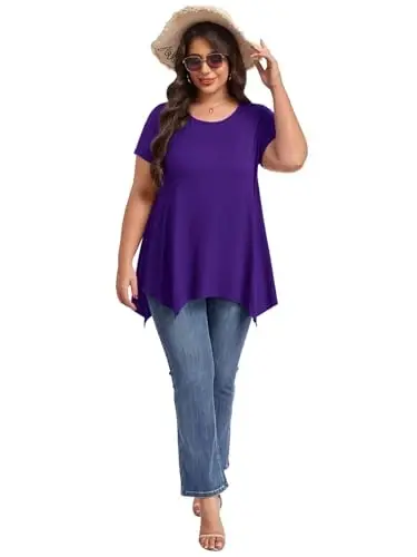 LARACE Short Sleeve Shirts for Womens Plus Size Tops Casual Summer Clothes Asymmetrical Tunic Blouses - 5