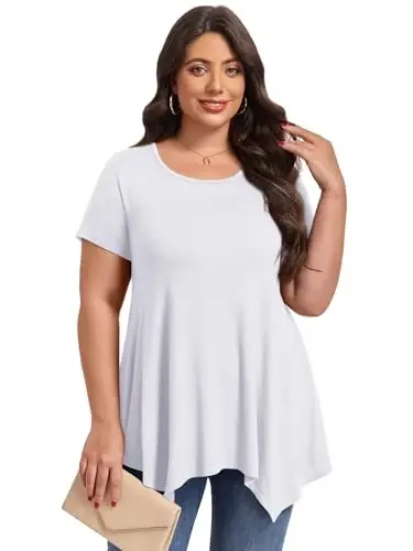 LARACE Short Sleeve Shirts for Womens Plus Size Tops Casual Summer Clothes Asymmetrical Tunic Blouses - 2
