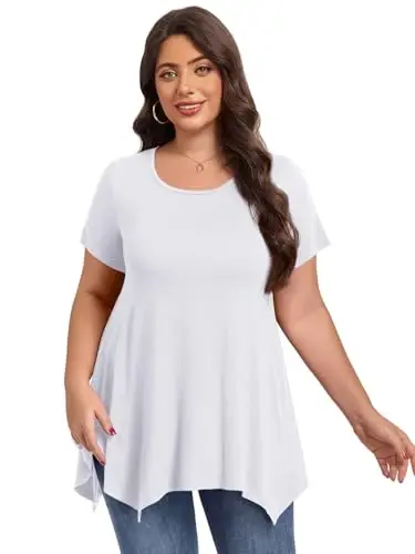 LARACE Short Sleeve Shirts for Womens Plus Size Tops Casual Summer Clothes Asymmetrical Tunic Blouses - 3