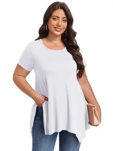 LARACE Short Sleeve Shirts for Womens Plus Size Tops Casual Summer Clothes Asymmetrical Tunic Blouses - 4