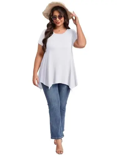 LARACE Short Sleeve Shirts for Womens Plus Size Tops Casual Summer Clothes Asymmetrical Tunic Blouses - 5