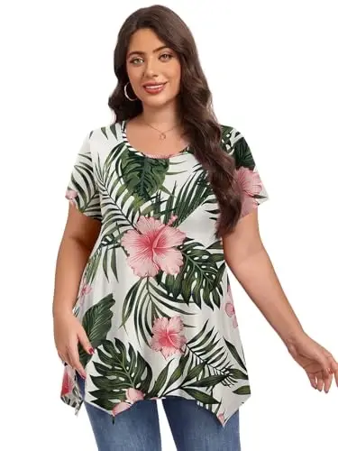 LARACE Short Sleeve Shirts for Womens Plus Size Tops Casual Summer Clothes Asymmetrical Tunic Blouses - 3