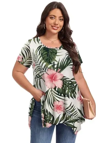 LARACE Short Sleeve Shirts for Womens Plus Size Tops Casual Summer Clothes Asymmetrical Tunic Blouses - 4