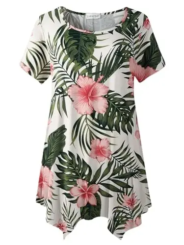 LARACE Short Sleeve Shirts for Womens Plus Size Tops Casual Summer Clothes Asymmetrical Tunic Blouses 