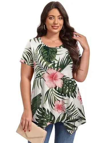 LARACE Short Sleeve Shirts for Womens Plus Size Tops Casual Summer Clothes Asymmetrical Tunic Blouses - LARACE (1)