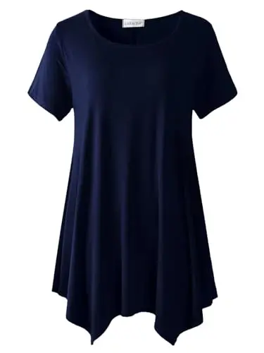 LARACE Short Sleeve Shirts for Womens Plus Size Tops Casual Summer Clothes Asymmetrical Tunic Blouses - LARACE