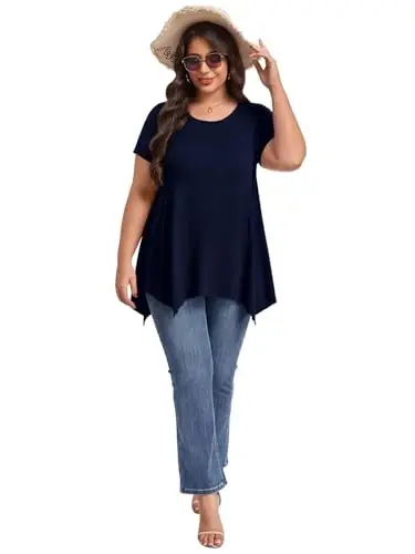 LARACE Short Sleeve Shirts for Womens Plus Size Tops Casual Summer Clothes Asymmetrical Tunic Blouses - 5