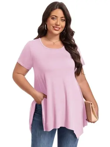 LARACE Short Sleeve Shirts for Womens Plus Size Tops Casual Summer Clothes Asymmetrical Tunic Blouses - 4