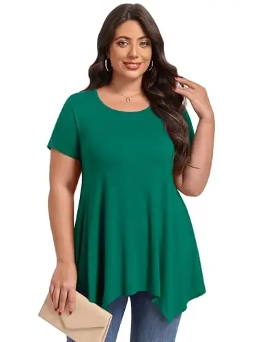 LARACE Short Sleeve Shirts for Womens Plus Size Tops Casual Summer Clothes Asymmetrical Tunic Blouses - LARACE (1)