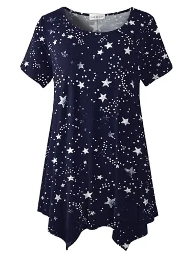 LARACE Short Sleeve Shirts for Womens Plus Size Tops Casual Summer Clothes Asymmetrical Tunic Blouses - 1