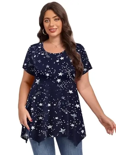 LARACE Short Sleeve Shirts for Womens Plus Size Tops Casual Summer Clothes Asymmetrical Tunic Blouses - 3