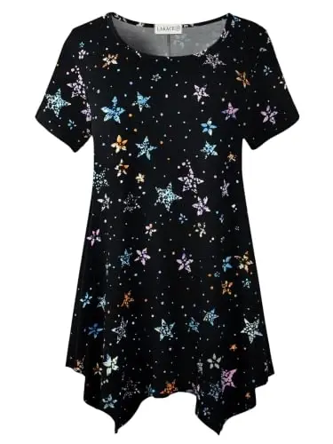 LARACE Short Sleeve Shirts for Womens Plus Size Tops Casual Summer Tunic | soft plus size tunic tops for women, loose fit, casual, asymmetrical hem, flattering, hides belly, great with leggings - 1