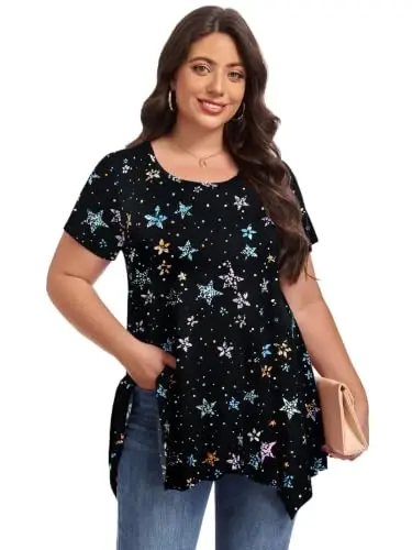 LARACE Short Sleeve Shirts for Womens Plus Size Tops Casual Summer Tunic | soft plus size tunic tops for women, loose fit, casual, asymmetrical hem, flattering, hides belly, great with leggings - 4
