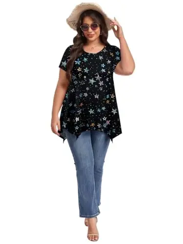 LARACE Short Sleeve Shirts for Womens Plus Size Tops Casual Summer Tunic | soft plus size tunic tops for women, loose fit, casual, asymmetrical hem, flattering, hides belly, great with leggings - 5