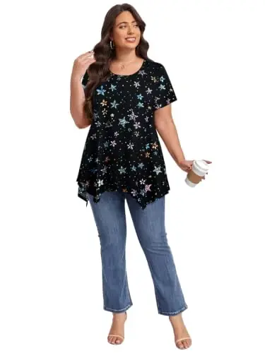 LARACE Short Sleeve Shirts for Womens Plus Size Tops Casual Summer Tunic | soft plus size tunic tops for women, loose fit, casual, asymmetrical hem, flattering, hides belly, great with leggings - 6