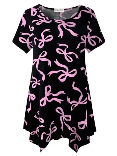LARACE Short Sleeve Shirts for Womens Plus Size Tops Casual Summer Tunic | soft plus size tunic tops for women, loose fit, casual, asymmetrical hem, flattering, hides belly, great with leggings - 1