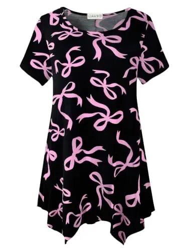 LARACE Short Sleeve Shirts for Womens Plus Size Tops Casual Summer Tunic | soft plus size tunic tops for women, loose fit, casual, asymmetrical hem, flattering, hides belly, great with leggings - LARACE