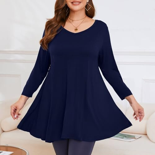 LARACE Tunics 3/4 Sleeve Plus Size Tops for Women V Neck Loose Fit Flowy Clothing for Leggings - 3