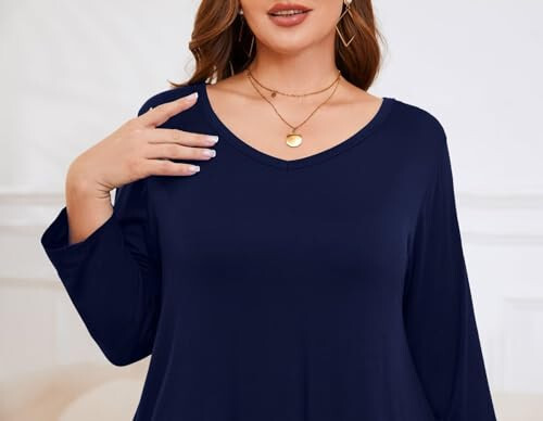 LARACE Tunics 3/4 Sleeve Plus Size Tops for Women V Neck Loose Fit Flowy Clothing for Leggings - 6