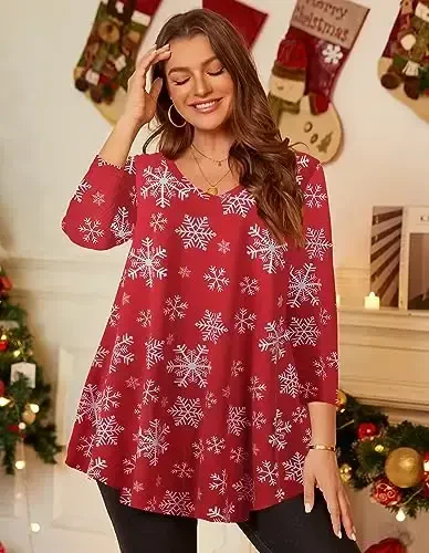 LARACE Tunics 3/4 Sleeve Plus Size Tops for Women V Neck Loose Fit Flowy Clothing for Leggings - 2