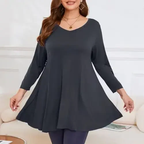 LARACE Tunics 3/4 Sleeve Plus Size Tops for Women V Neck Loose Fit Flowy Clothing for Leggings - 3