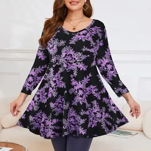 LARACE Tunics 3/4 Sleeve Plus Size Tops for Women V Neck Loose Fit Flowy Clothing for Leggings - 3