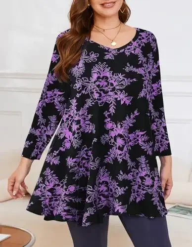 LARACE Tunics 3/4 Sleeve Plus Size Tops for Women V Neck Loose Fit Flowy Clothing for Leggings - 5