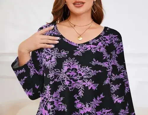 LARACE Tunics 3/4 Sleeve Plus Size Tops for Women V Neck Loose Fit Flowy Clothing for Leggings - 6