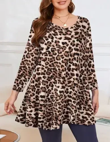 LARACE Tunics 3/4 Sleeve Plus Size Tops for Women V Neck Loose Fit Flowy Clothing for Leggings - 5