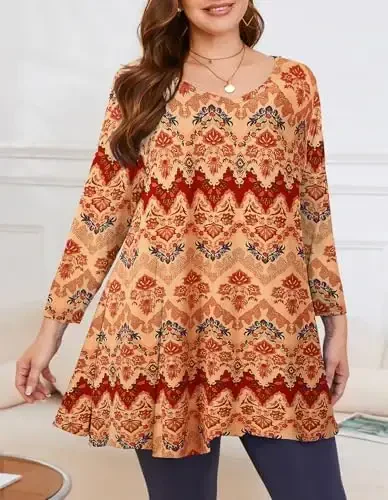 LARACE Tunics 3/4 Sleeve Plus Size Tops for Women V Neck Loose Fit Flowy Clothing for Leggings - 5
