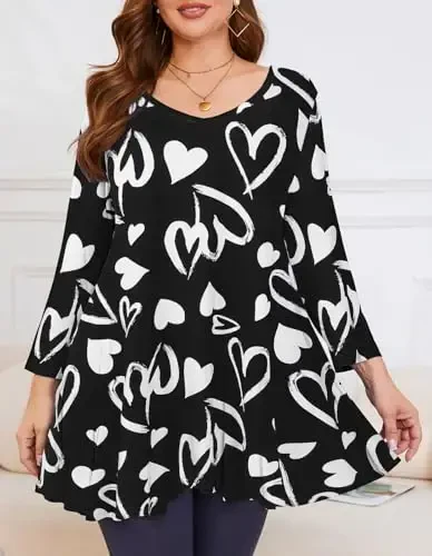 LARACE Tunics 3/4 Sleeve Plus Size Tops for Women V Neck Loose Fit Flowy Clothing for Leggings - 2