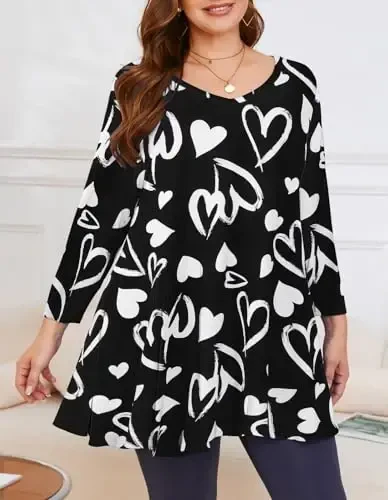 LARACE Tunics 3/4 Sleeve Plus Size Tops for Women V Neck Loose Fit Flowy Clothing for Leggings - 5