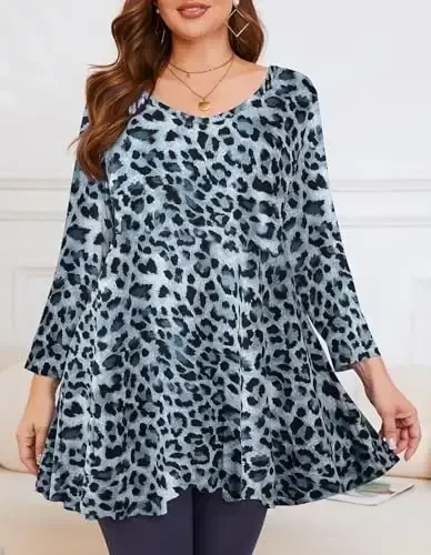 LARACE Tunics 3/4 Sleeve Plus Size Tops for Women V Neck Loose Fit Flowy Clothing for Leggings - 2