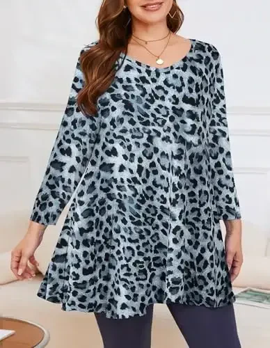 LARACE Tunics 3/4 Sleeve Plus Size Tops for Women V Neck Loose Fit Flowy Clothing for Leggings - 5