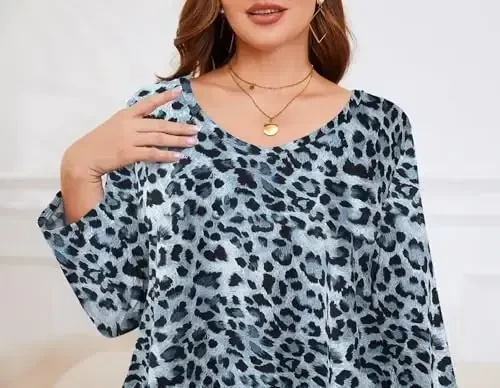 LARACE Tunics 3/4 Sleeve Plus Size Tops for Women V Neck Loose Fit Flowy Clothing for Leggings - 6