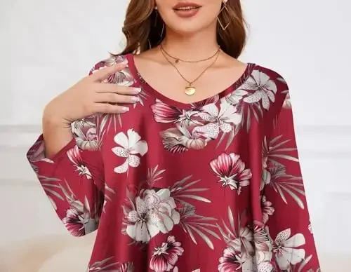 LARACE Tunics 3/4 Sleeve Plus Size Tops for Women V Neck Loose Fit Flowy Clothing for Leggings - 6